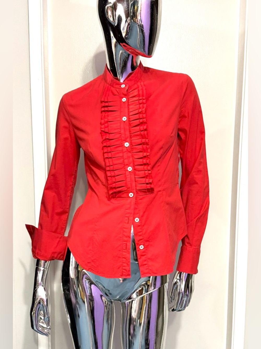 ☀️Spring Sale: McQ by Alexander McQueen Red Ruffled Front Button Blouse